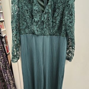 SHEIN Teal Lace Long Sleeve Dress